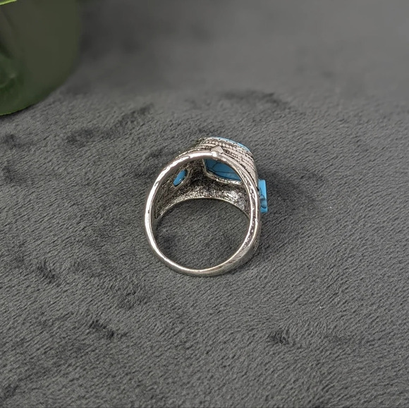 Silver color turquoise color stone ring, 11, unisex - Picture 5 of 9